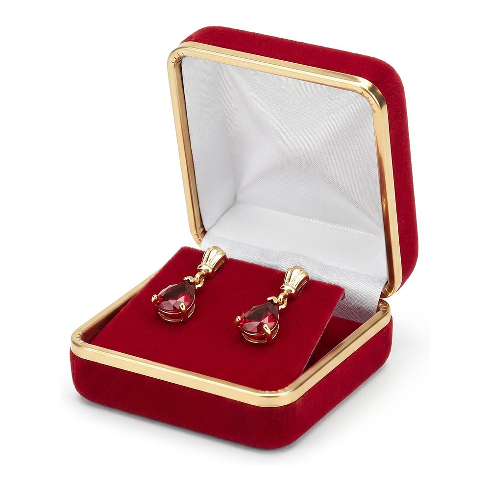 Earring Box - Classic Velvet Goldtone Trim - Red