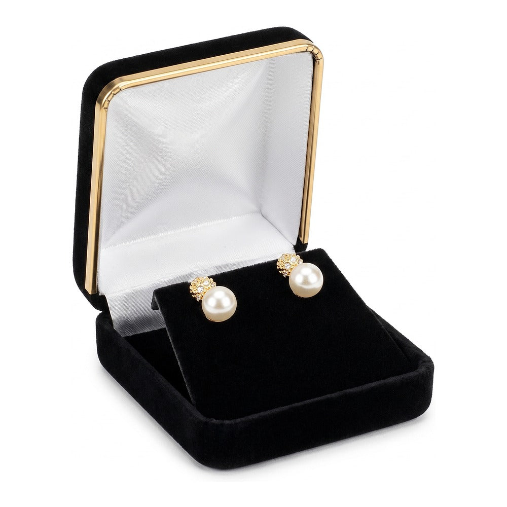 T-Shape Earring Box - Classic Velvet Goldtone Trim - Black