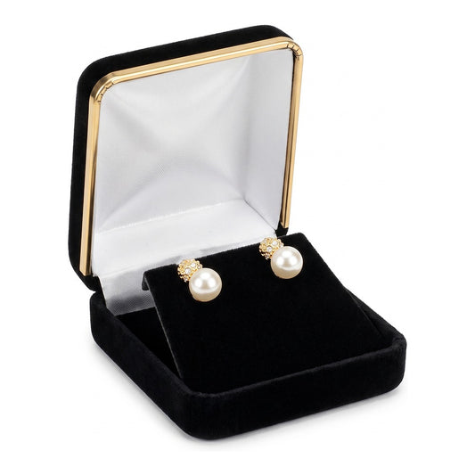 T-Shape Earring Box - Classic Velvet Goldtone Trim - Black