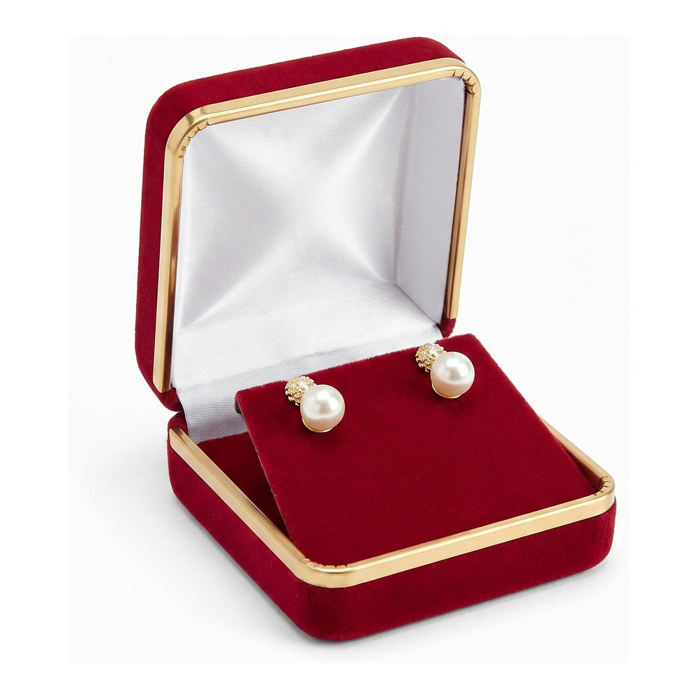 T-Shape Earring Box - Classic Velvet Goldtone Trim - Red