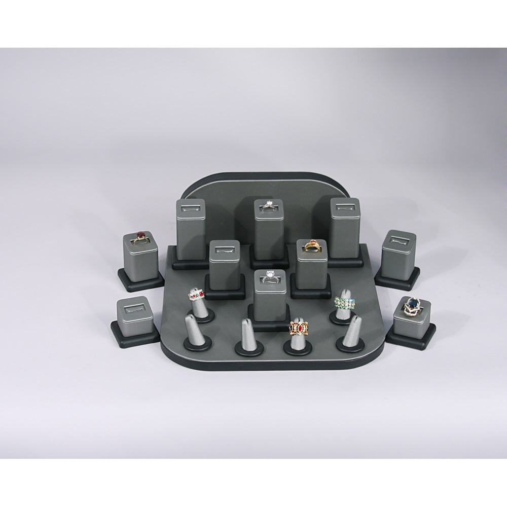 RING SLOT SET(18ps)- steel grey w/ bk leather trim