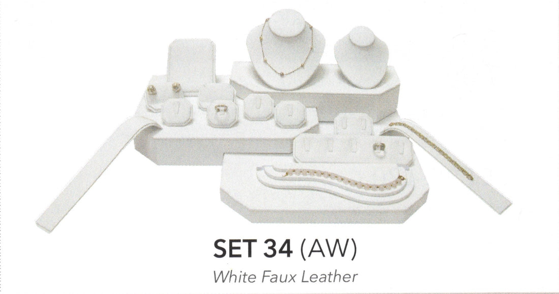 @ SET34A(AW)+91-S34 Display Set(22PCS) — Wht Faux Leather — ALL WHITE