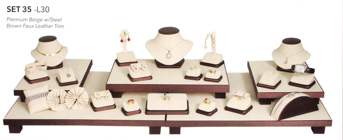 Ring/earring tree(be leather w/steel brown)-set35