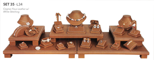 (5 1/8"H)Necklace display- Cognac Faux Leather w/