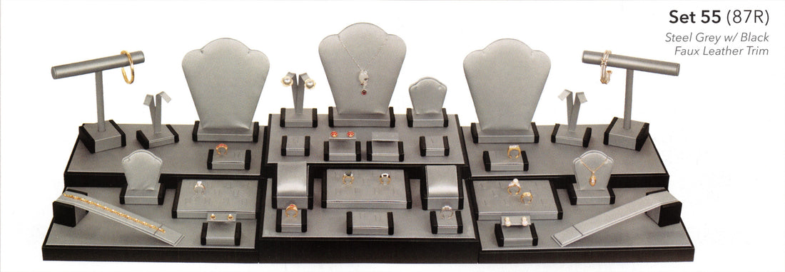 Display set(35pcs)-steel grey w/black leather trim