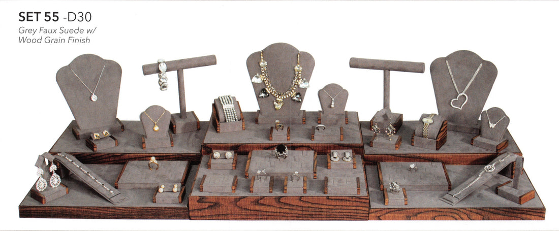 Display set(35pcs) — grey faux suede w/ wood grain