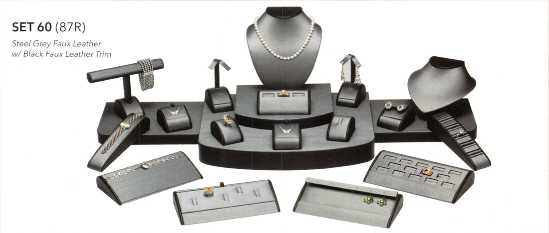 Display set(21pcs)-steel grey w/black leather trim