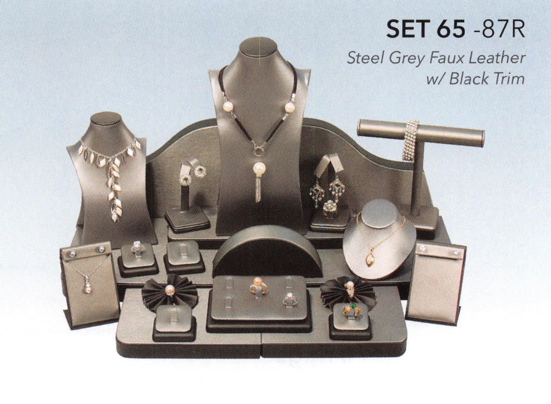 Display set(24pcs)-steel grey w/black leather trim