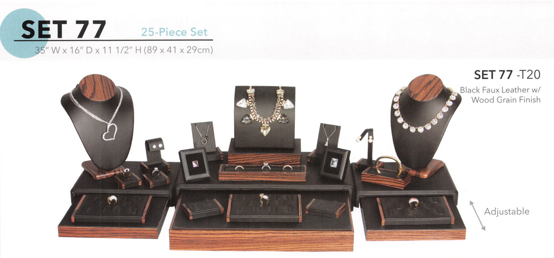 Display set(25pcs)-black leather w/wood grain trim