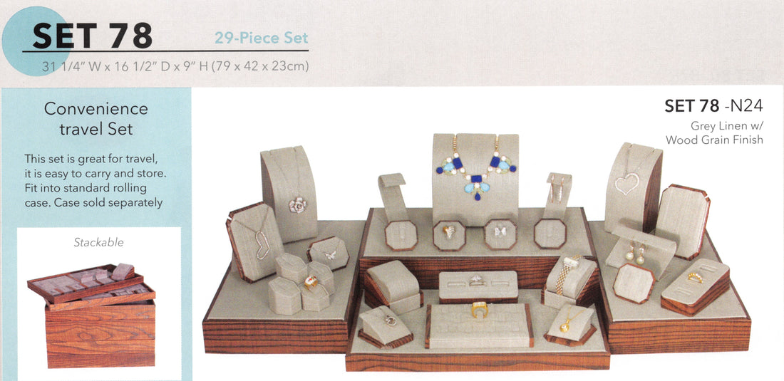Display set(29pcs) — Gry With Grai — grey linen w/wood grain trim