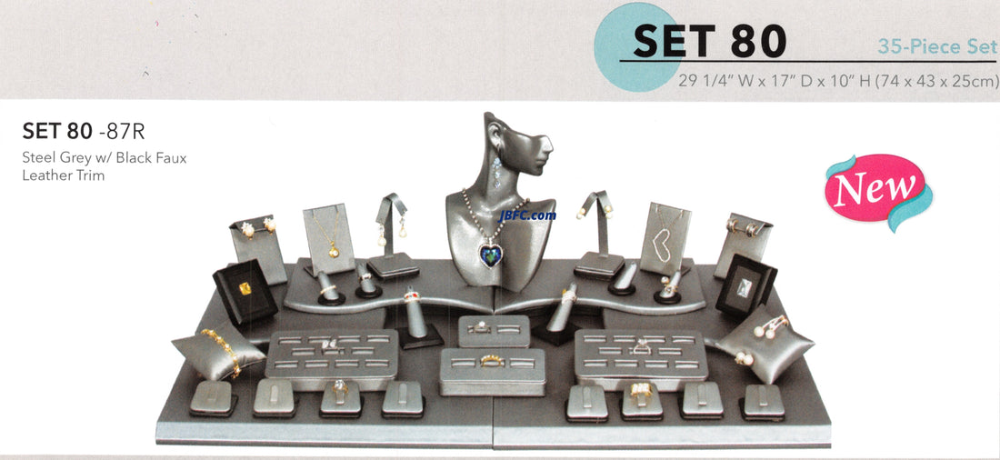 @ SET80A+PB17-1 Display set(35pcs)-stl gry w/bk tr — Stl Gry Faux Leather Wit