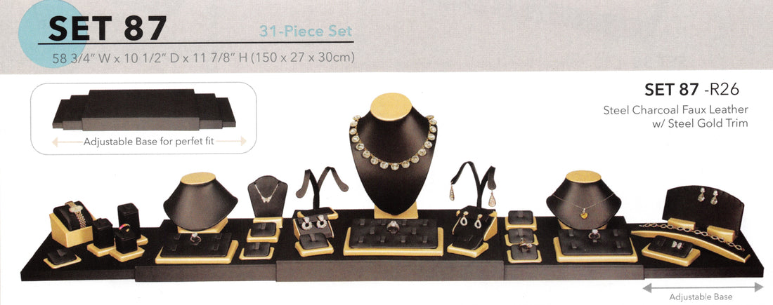 Display Set(31PCS)-D.Gray Steel leathr + Gold Trim