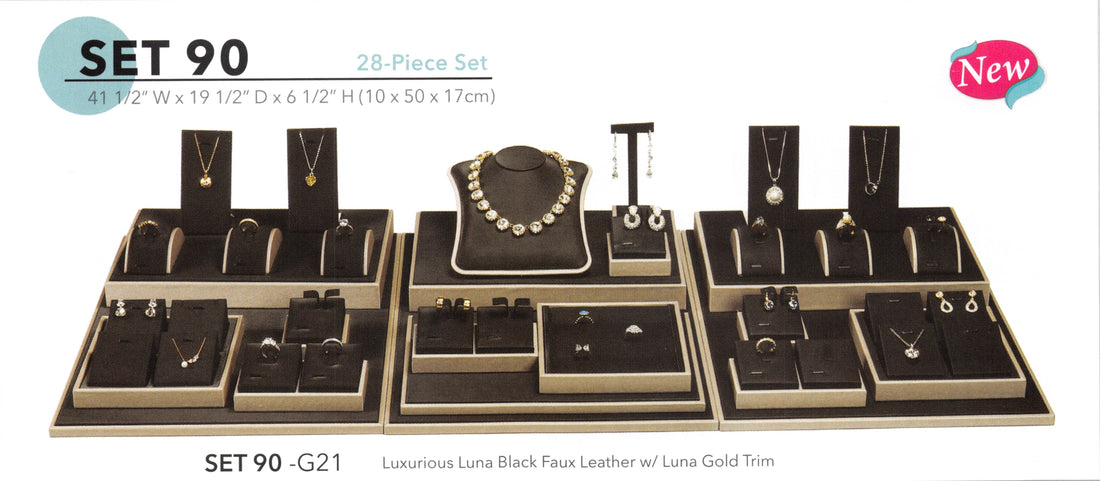 Display set (28pcs) — Luxurious Luna Black Fau — prem. steel bk w/ gold trim