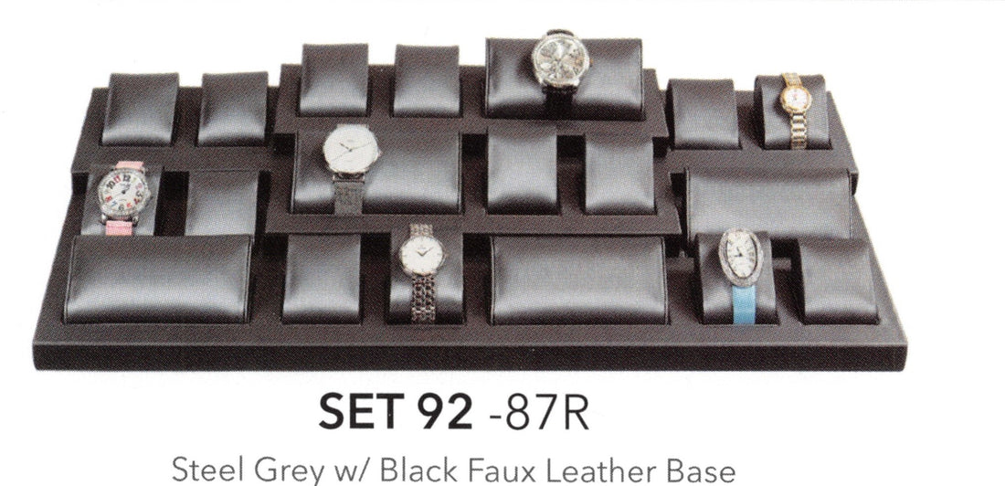 Watch Display set (20pcs) — Stl Gry With Black Faux — steel grey w/ bk trim