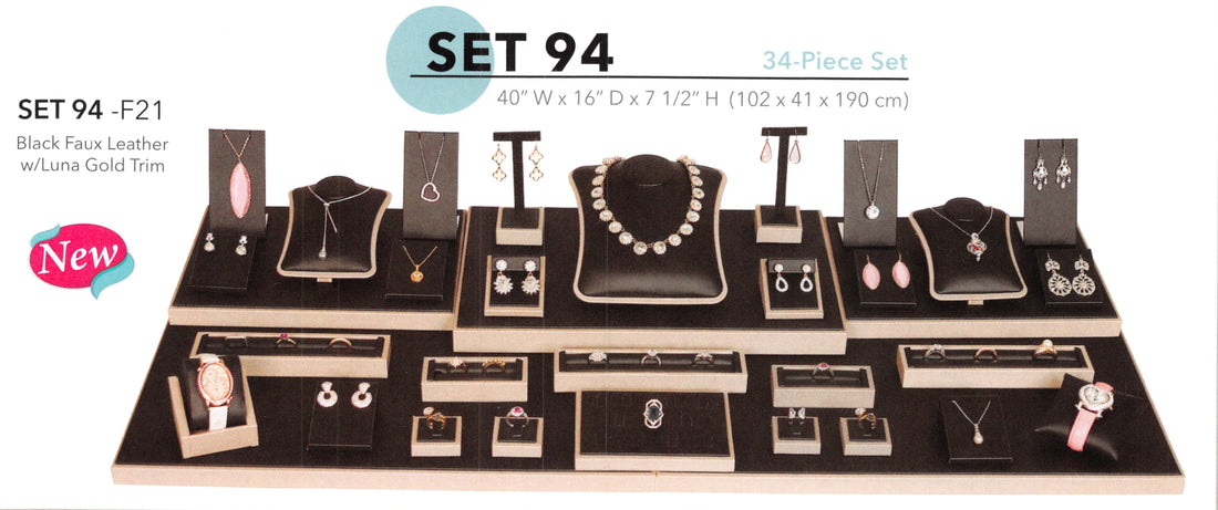 Display set (34pcs )- black leather w/ gold trim