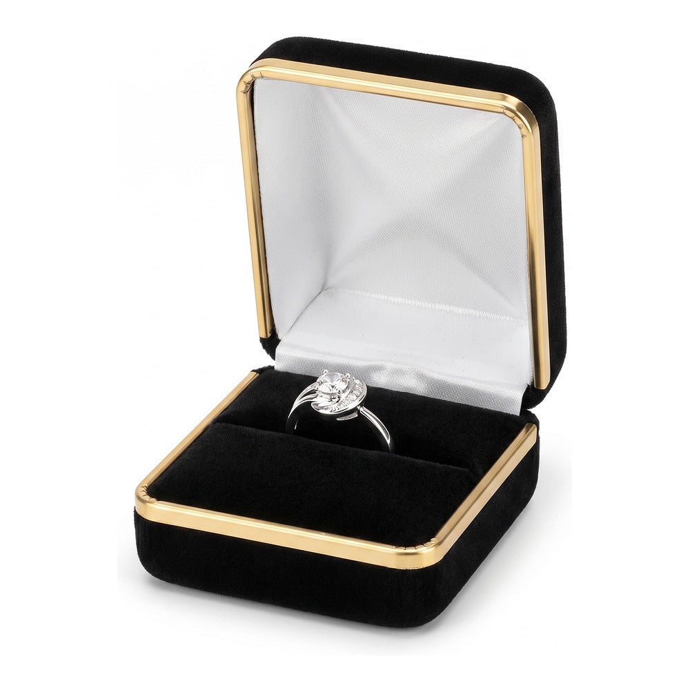Ring Box - Classic Velvet Goldtone Trim - Black