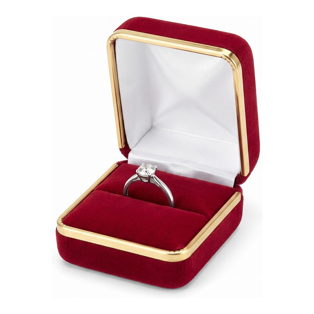 Ring Box - Classic Velvet Goldtone Trim - Red