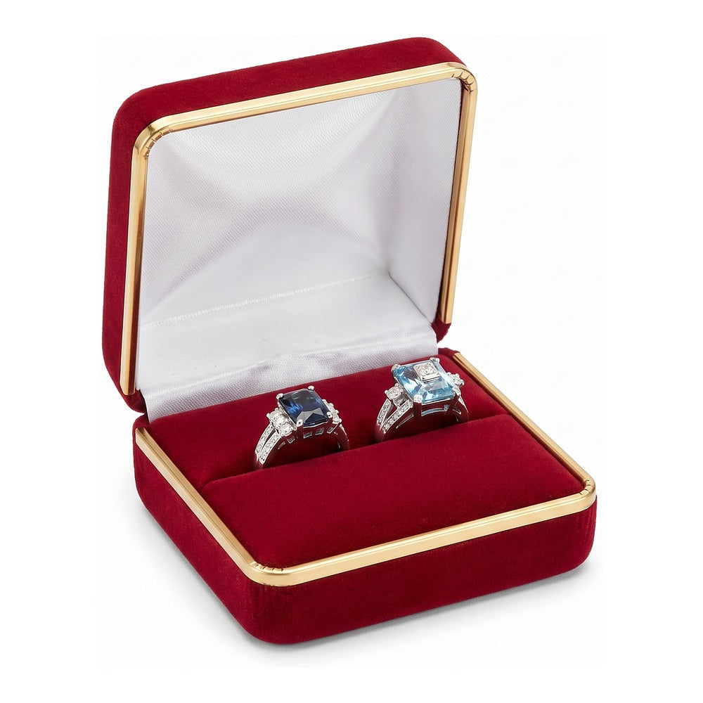 Double Ring Box - Classic Velvet Goldtone Trim - Red