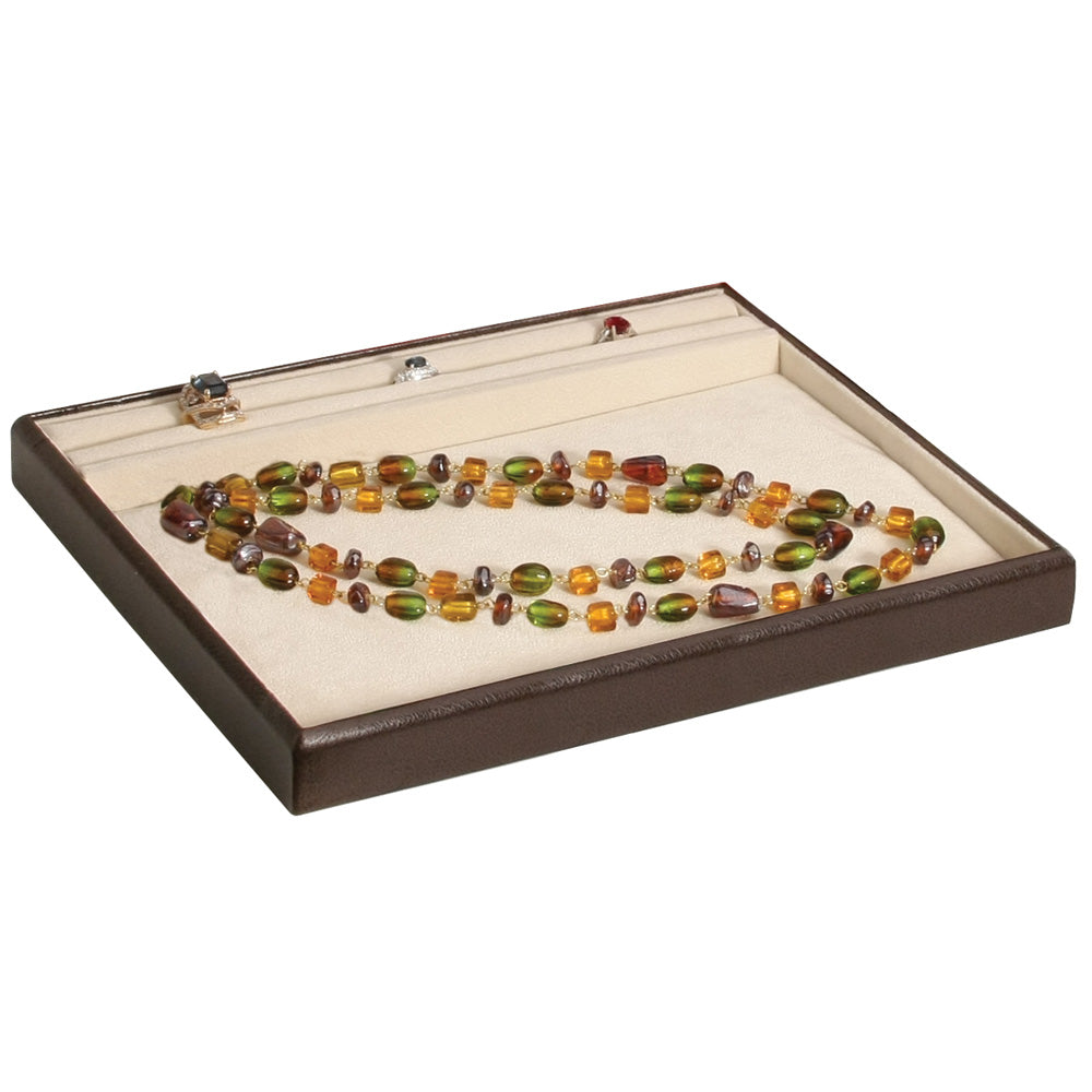 Presentation Trays — Beige Faux Suede w/ Dark Brown Faux Leather Tray