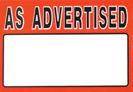 Small Paper Price Signs — As Advertised — White