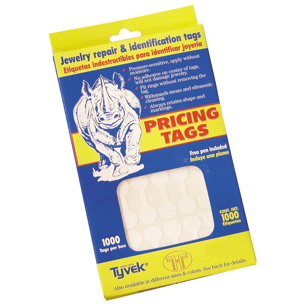 Adhesive Tear-Proof Tags — 1 3/8″ x 1/2″ H — White