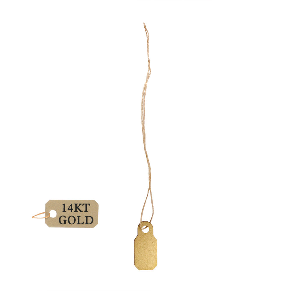 Jewelry String Tags — 3/8″ x 7/8″ (10 x 22mm) — Gold Plastic