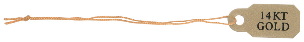 Pre-Printed String Tags — Plastic 14KT Gold — 3/8″ x 7/8″ — White