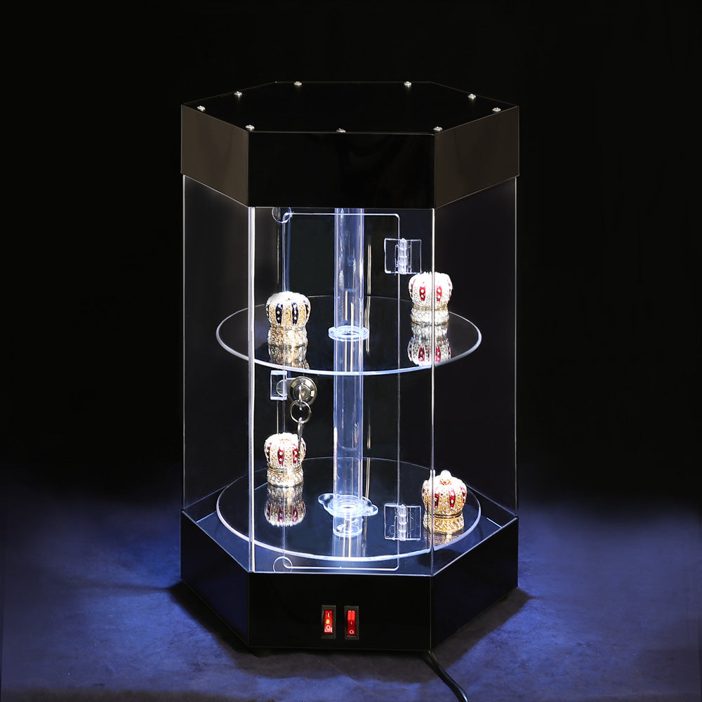 Rotating Display Case w/ LED Lights — Clear