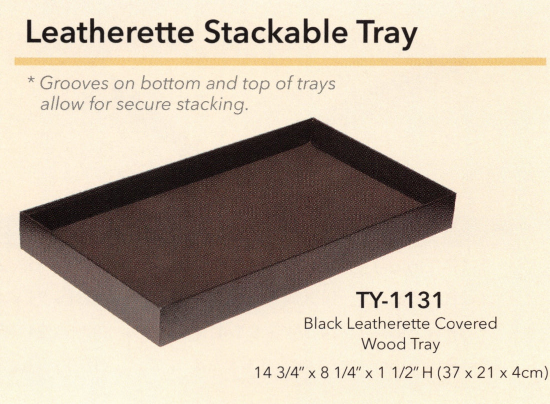 Leatherette Stackable Tray — Black Leatherette