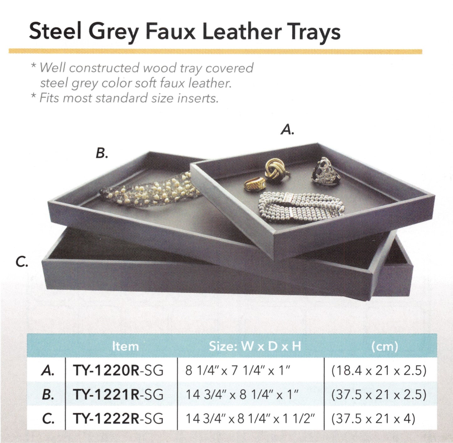 Steel Grey Faux Leather Trays