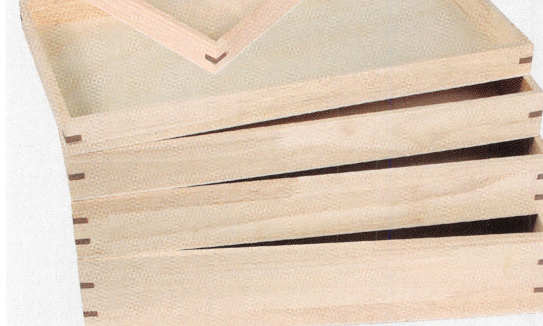 Stackable Natural Wood Display Trays — E. 15 x 8 1/2 x 3" — Natural Wood
