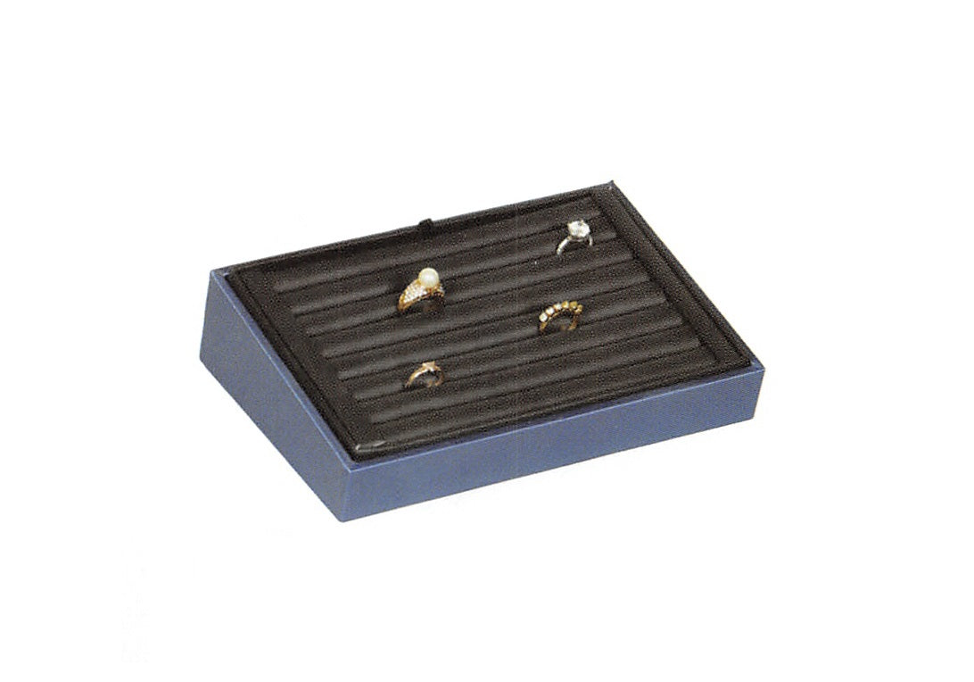 2″ H Angled Display Trays — Bracelet (8) — Black Faux Leather w/ Steel Blue Tray