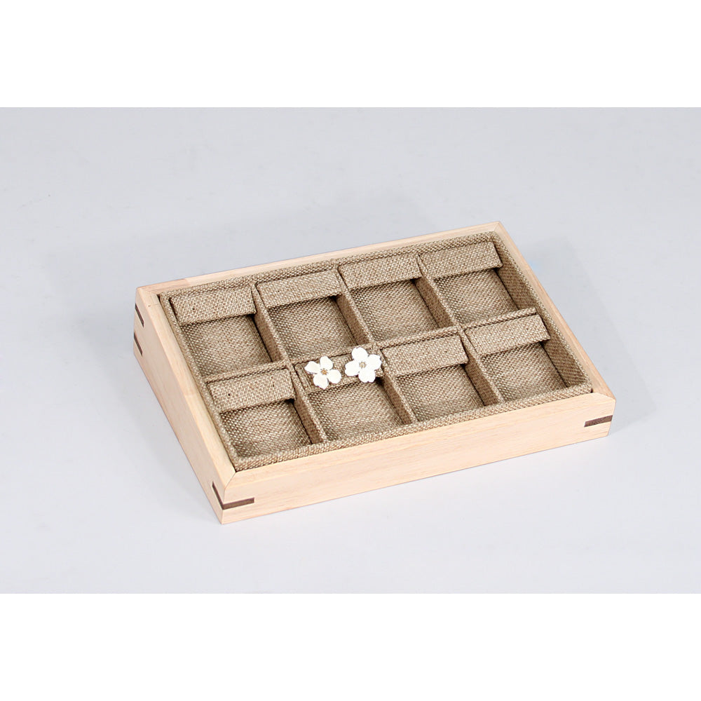 2″ H Angled Display Trays — Earring Pad (8 Pr.) — Burlap w/ Natural Wood Tray