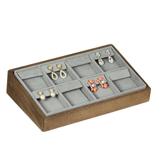 2″ H Angled Display Trays — Earring (24 Pr.) — Grey Suede w/ Ashwood Tray