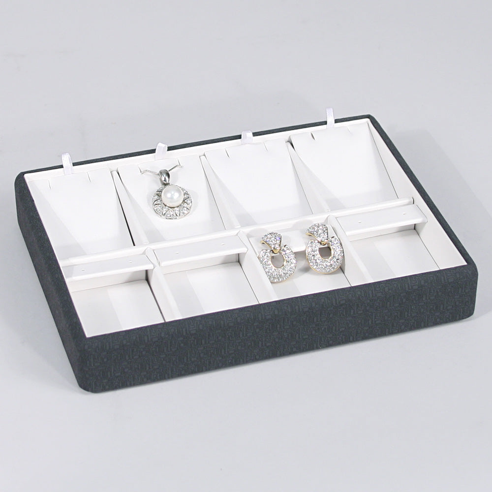 Durable Lightweight Stacking Trays — Earring/Pendant Pad (4-Pad) — White Faux Leather w/ Grey Maze Trim