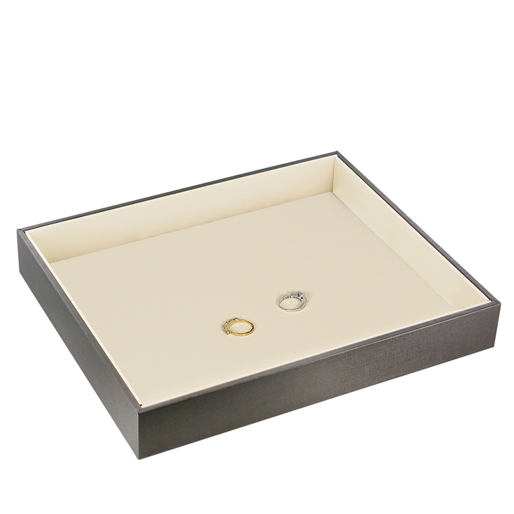 Showcase Tray with Cover — Plain Presentation Tray — Glacier Grey Faux Leather w/ Beige Insert