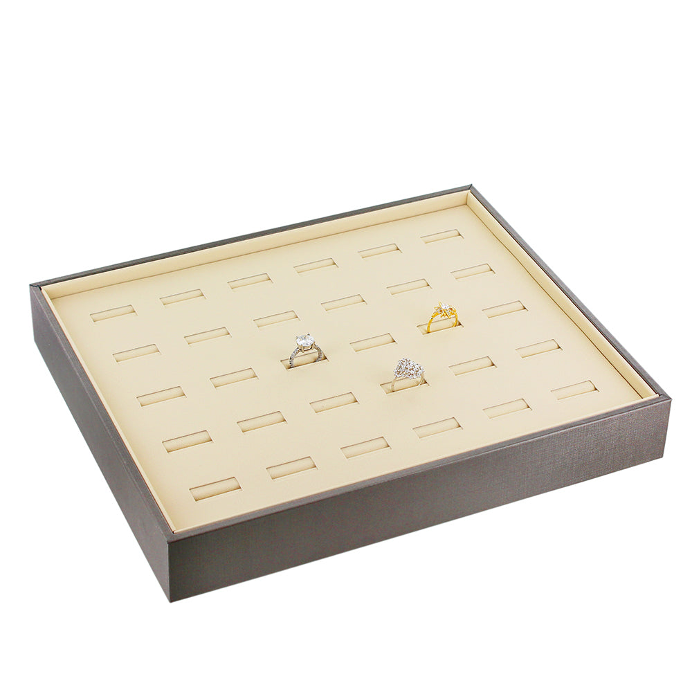 Showcase Tray with Cover — Ring (30-Slot) — Glacier Grey Faux Leather w/ Beige Insert