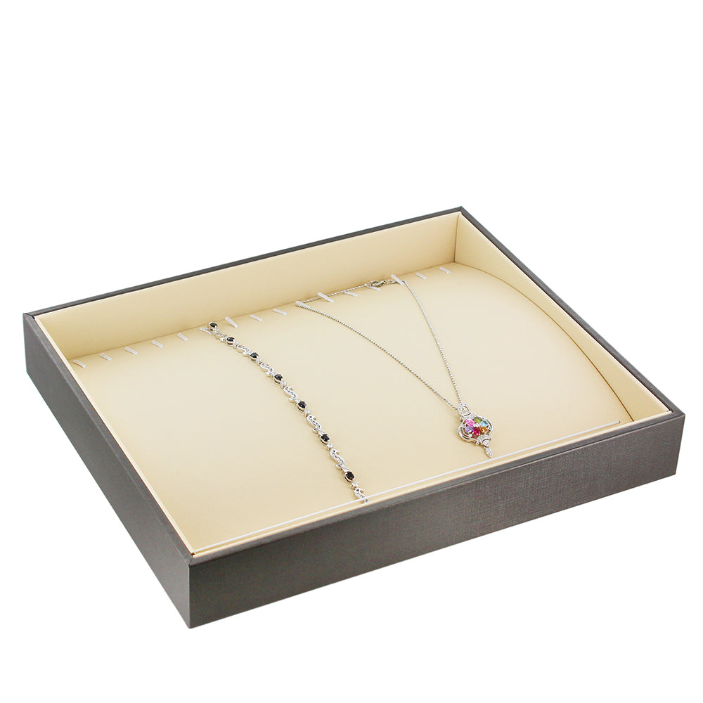 Showcase Tray with Cover — Necklace (16) — Glacier Grey Faux Leather w/ Beige Insert