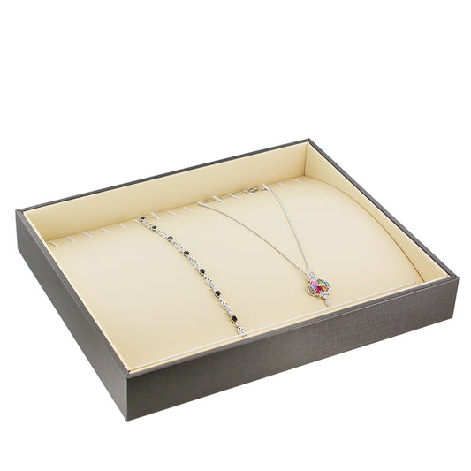 Showcase Tray with Cover — Necklace (16) — Glacier Grey Faux Leather w/ Beige Insert
