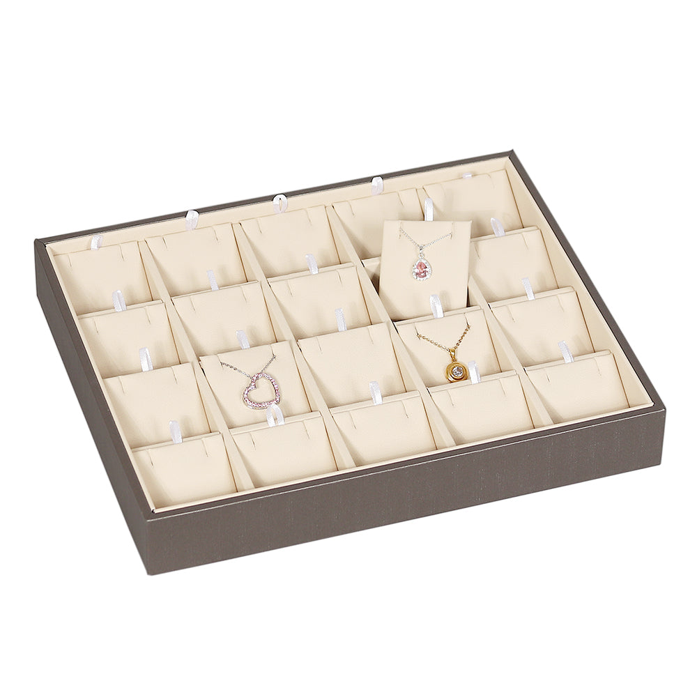 Showcase Tray with Cover — Earring/Pendant Pad (20) — Glacier Grey Faux Leather w/ Beige Insert