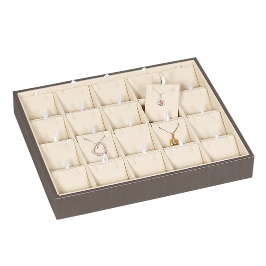 Showcase Tray with Cover — Earring/Pendant Pad (20) — Glacier Grey Faux Leather w/ Beige Insert