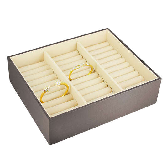 Showcase Tray with Cover — Bangle Slots (30) — Glacier Grey Faux Leather w/ Beige Insert