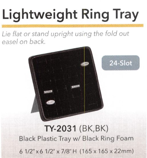 Black plastic easel tray w/Black 24-slot ring foam