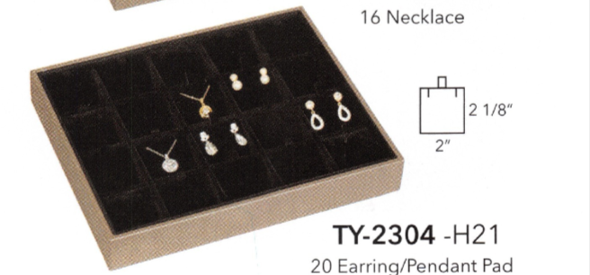 Showcase Tray with Cover — Earring/Pendant Pad (20) — Glacier Grey Faux Leather w/ Black Insert