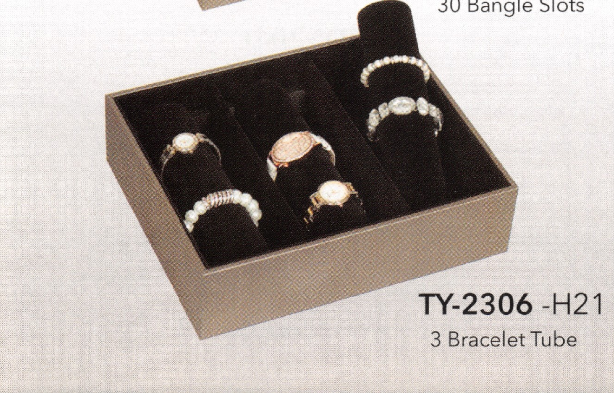 Showcase Tray with Cover — Bracelet Tube (3) — Glacier Grey Faux Leather w/ Black Insert