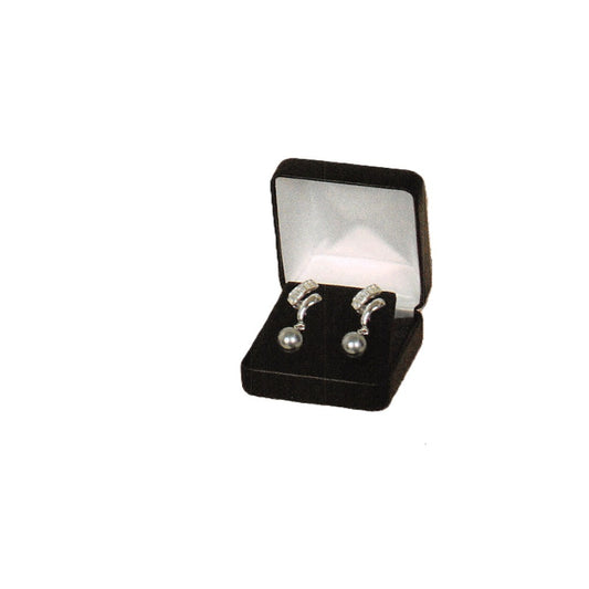 Earring/Pendant (Flap) Box - Classic Faux Leather - Black