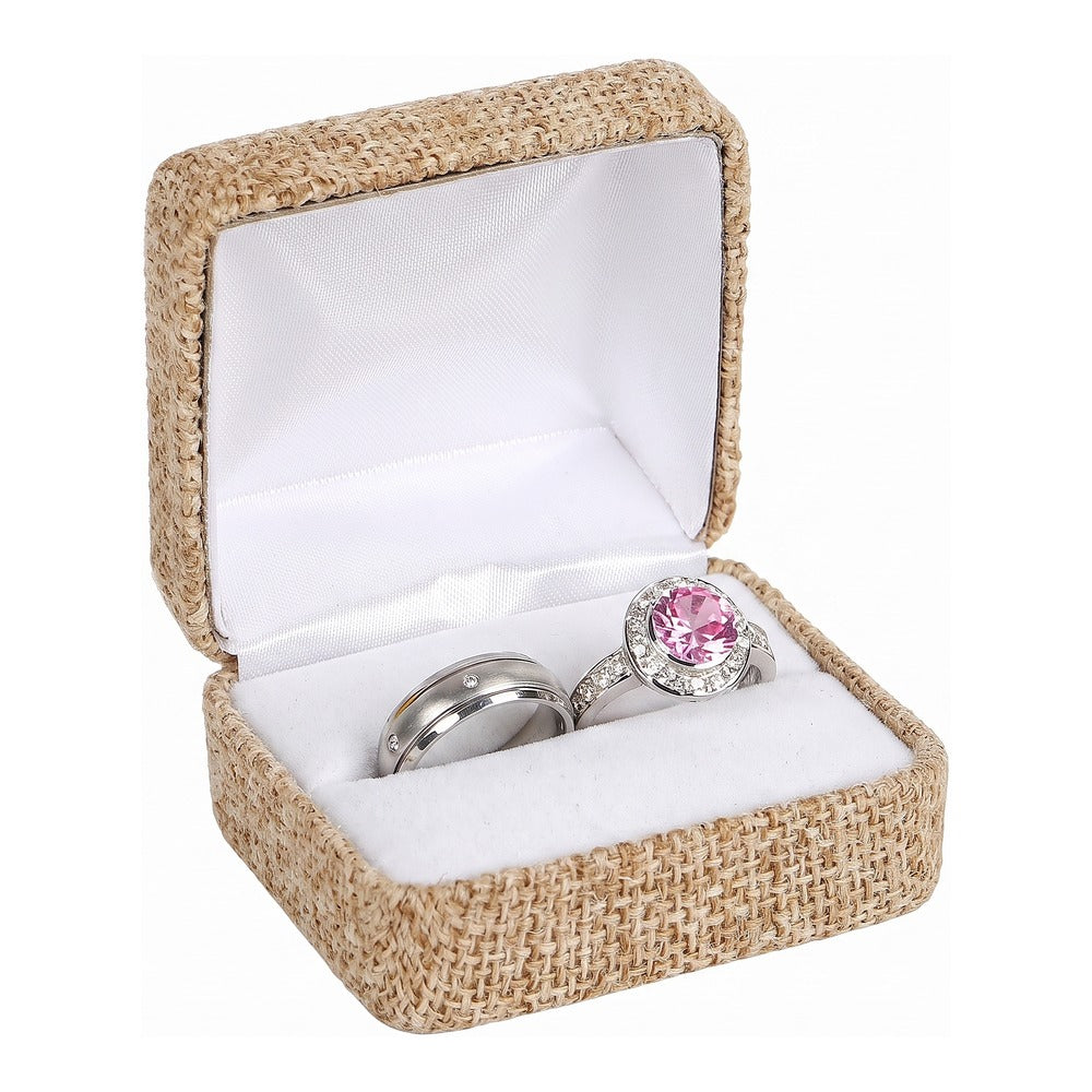 Double Ring Box - Burlap Metal