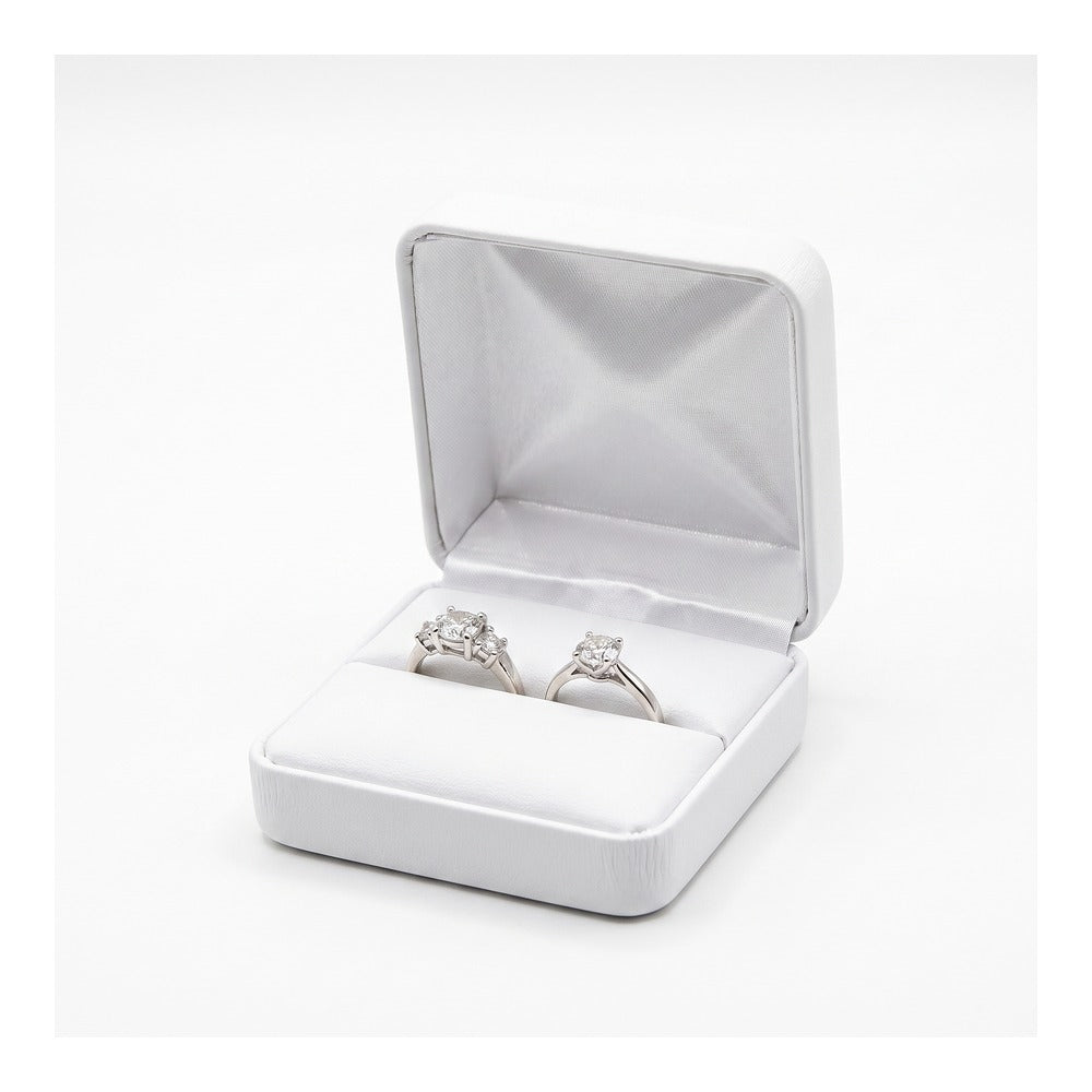 Double Ring Box - Classic Faux Leather - White