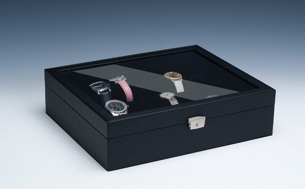 Black Glass Top Large Watch Case