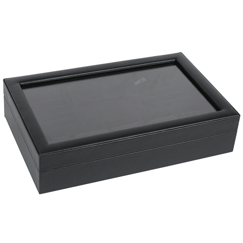 Glass Top Black Carbon Patterned Cases — Black Suede Trim